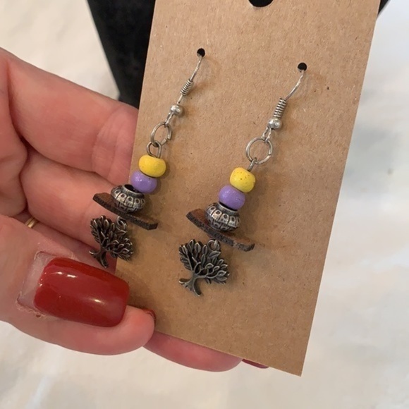💐5/25 tree of life charm leather crystal bead dangle drop earrings - Picture 3 of 8